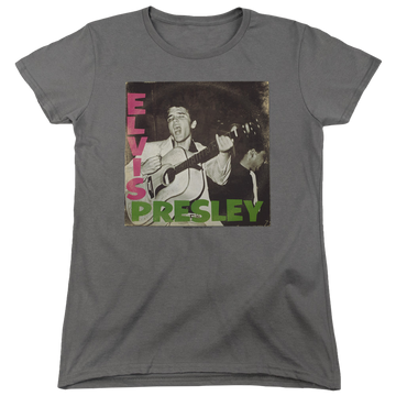 Charcoal women's t-shirt with Elvis Presley First Lp graphic