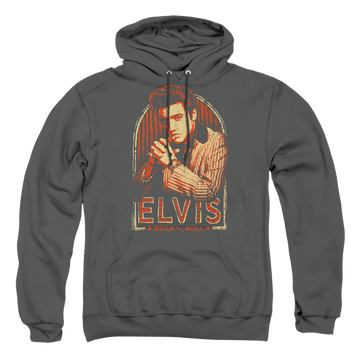 Charcoal pullover hoodie with Elvis Presley Stripes graphic