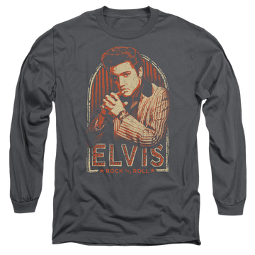 Charcoal men's long sleeve t-shirt with Elvis Presley Stripes graphic