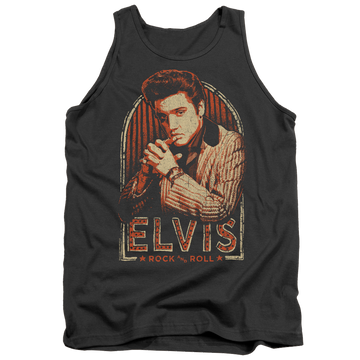 Charcoal men's tank with Elvis Presley Stripes graphic