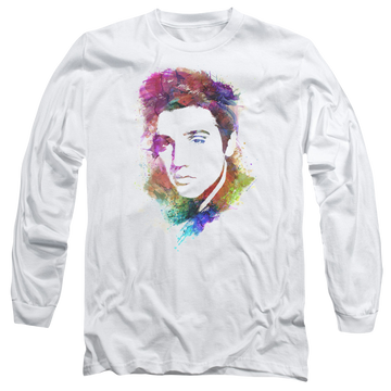White men's long sleeve t-shirt with Elvis Presley Watercolor King graphic