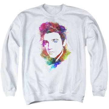 White men's crewneck sweatshirt with Elvis Presley Watercolor King graphic