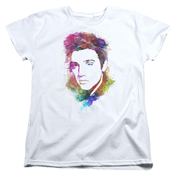 White women's t-shirt with Elvis Presley Watercolor King graphic