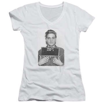 Elvis Presley Army Mug Shot - Juniors V-Neck T-Shirt Juniors V-Neck T-Shirt Elvis Presley   