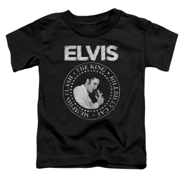 Black toddler t-shirt with Elvis Presley Rock King graphic