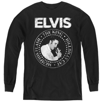 Black youth long sleeve t-shirt with Elvis Presley Rock King graphic