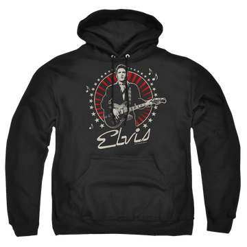 Black pullover hoodie with Elvis Presley Stars graphic