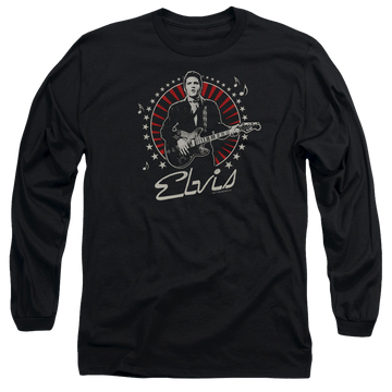 Black men's long sleeve t-shirt with Elvis Presley Stars graphic