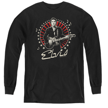 Black youth long sleeve t-shirt with Elvis Presley Stars graphic