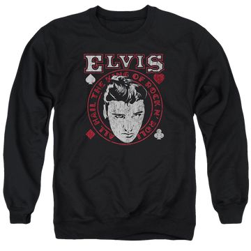 Black men's crewneck sweatshirt with Elvis Presley Hail The King graphic