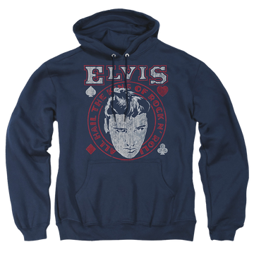 Navy pullover hoodie with Elvis Presley Hail The King graphic