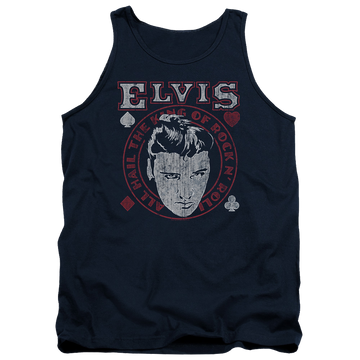 Navy men's tank with Elvis Presley Hail The King graphic