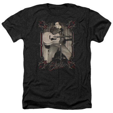 Charcoal men's heather t-shirt with Elvis Presley Elvis Pinstripes graphic