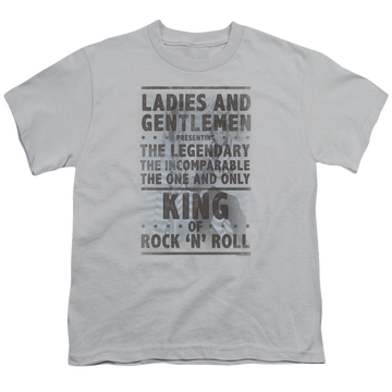 Silver youth t-shirt for ages 8 to 12 with Elvis Presley Ladies And Gentlemen graphic