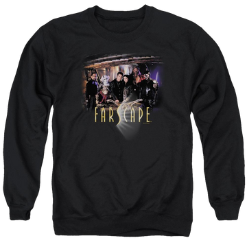 Black men's crewneck sweatshirt with Farscape Cast graphic