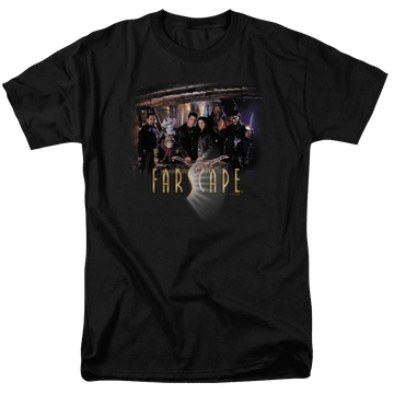 Black men's regular fit t-shirt with Farscape Cast graphic