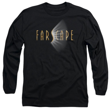 Black men's long sleeve t-shirt with Farscape Logo graphic
