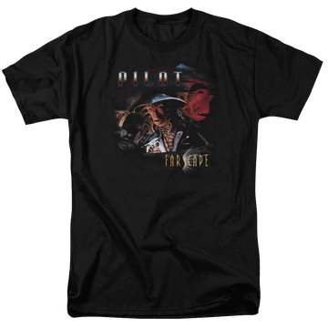 Black men's regular fit t-shirt with Farscape Pilot graphic