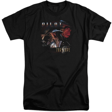 Black men's tall fit t-shirt with Farscape Pilot graphic