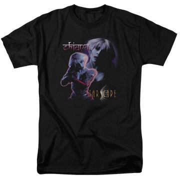 Black men's regular fit t-shirt with Farscape Chiana graphic