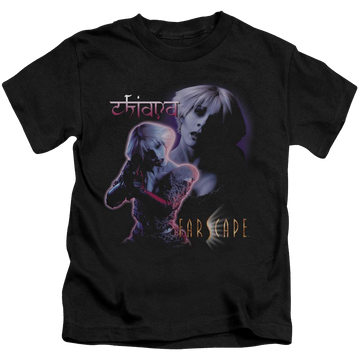 Black kid's t-shirt for ages 4 to 7 with Farscape Chiana graphic