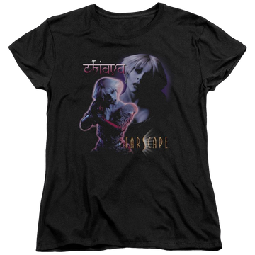 Black women's t-shirt with Farscape Chiana graphic
