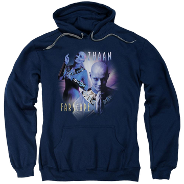 Navy pullover hoodie with Farscape Zhaan graphic