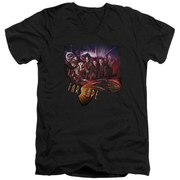 Black men's v-neck t-shirt with Farscape Graphic Collage graphic