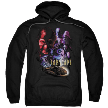 Black pullover hoodie with Farscape Criminally Epic graphic