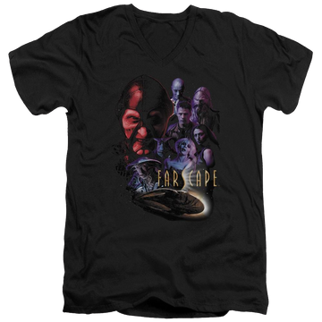 Black men's v-neck t-shirt with Farscape Criminally Epic graphic