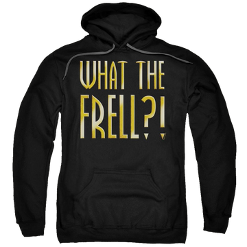 Black pullover hoodie with Farscape What The Frell graphic