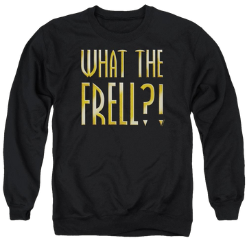 Black men's crewneck sweatshirt with Farscape What The Frell graphic