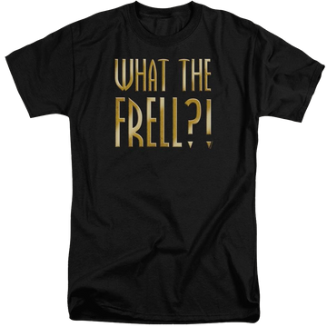 Black men's tall fit t-shirt with Farscape What The Frell graphic