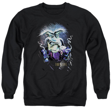 Black men's crewneck sweatshirt with Farscape Rygel Smoking Guns graphic