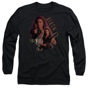 Black men's long sleeve t-shirt with Farscape Aeryn graphic
