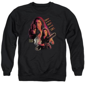 Black men's crewneck sweatshirt with Farscape Aeryn graphic