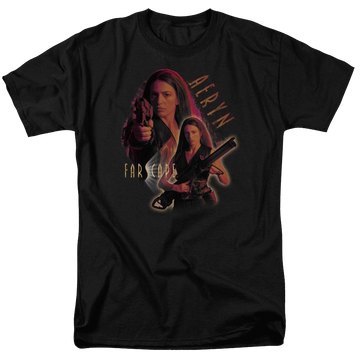 Black men's regular fit t-shirt with Farscape Aeryn graphic