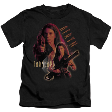 Black kid's t-shirt for ages 4 to 7 with Farscape Aeryn graphic