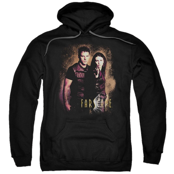 Black pullover hoodie with Farscape Wanted graphic