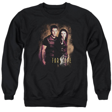 Black men's crewneck sweatshirt with Farscape Wanted graphic