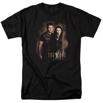 Black men's regular fit t-shirt with Farscape Wanted graphic