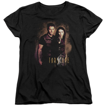 Black women's t-shirt with Farscape Wanted graphic