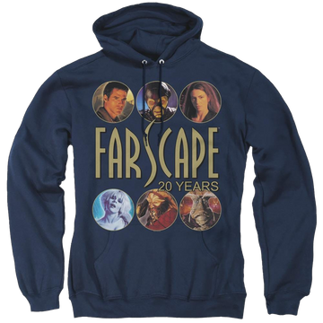 Navy pullover hoodie with Farscape 20 Years graphic