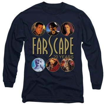 Navy men's long sleeve t-shirt with Farscape 20 Years graphic