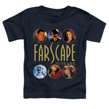 Navy toddler t-shirt with Farscape 20 Years graphic