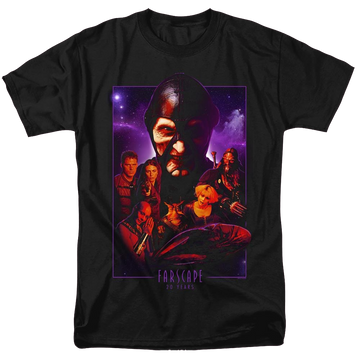 Black men's regular fit t-shirt with Farscape 20 Years Collage graphic