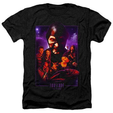 Charcoal men's heather t-shirt with Farscape 20 Years Collage graphic