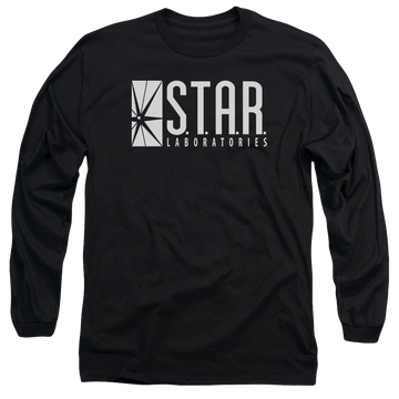 Black men's long sleeve t-shirt with The Flash S.t.a.r. graphic