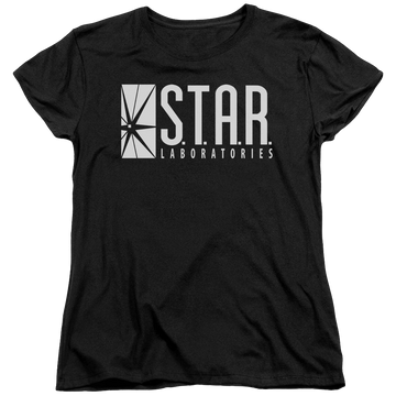 Black women's t-shirt with The Flash S.t.a.r. graphic