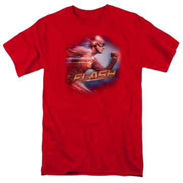 Red men's regular fit t-shirt with The Flash Fastest Man graphic
